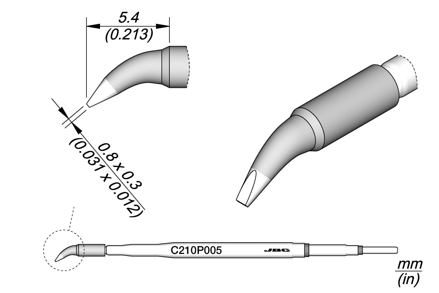 C210P005 - Chisel Bent Cartridge 0.8 x 0.3